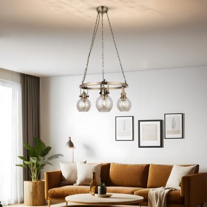 Luster na reťazi POLINO 3xE27/40W/230V bronzový