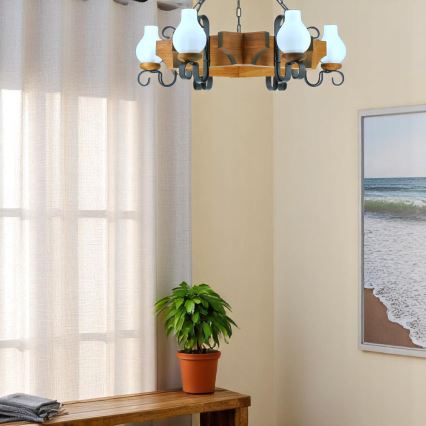 Luster na reťazi QUEEN 6xE14/40W/230V buk - FSC certifikované