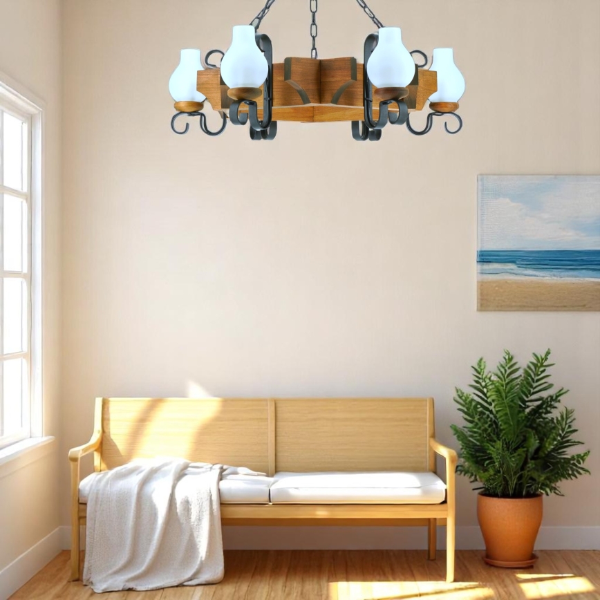 Luster na reťazi QUEEN 6xE14/40W/230V buk - FSC certifikované