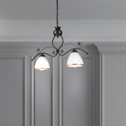 Luster na reťazi RETRO 2xE27/60W/230V čierna