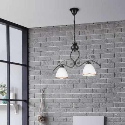 Luster na reťazi RETRO 2xE27/60W/230V čierna