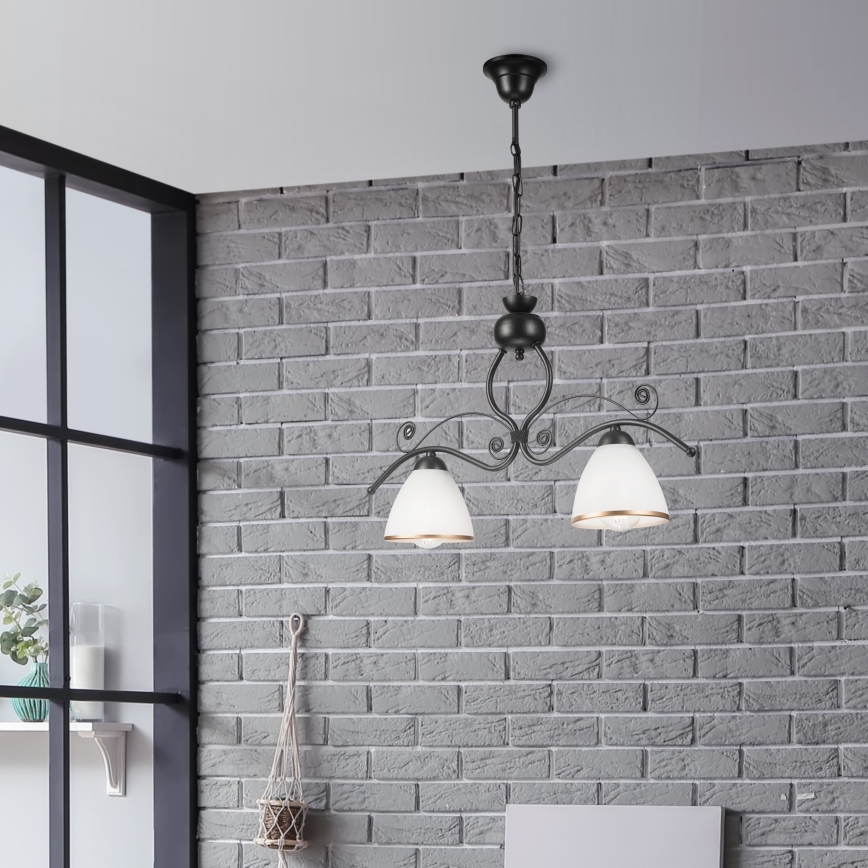Luster na reťazi RETRO 2xE27/60W/230V čierna