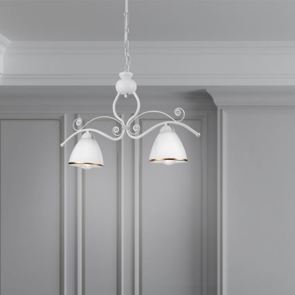 Luster na reťazi RETRO 2xE27/60W/230V matná biela