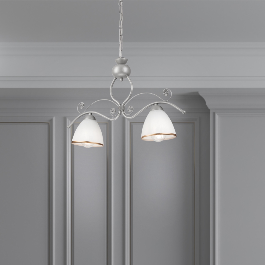 Luster na reťazi RETRO 2xE27/60W/230V strieborná