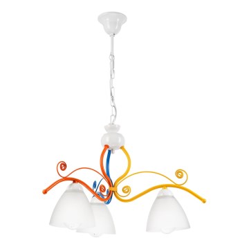 Luster na reťazi RETRO 3xE27/60W/230V biela/pestrofarebná