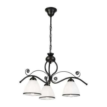 Luster na reťazi RETRO 3xE27/60W/230V čierna/biela
