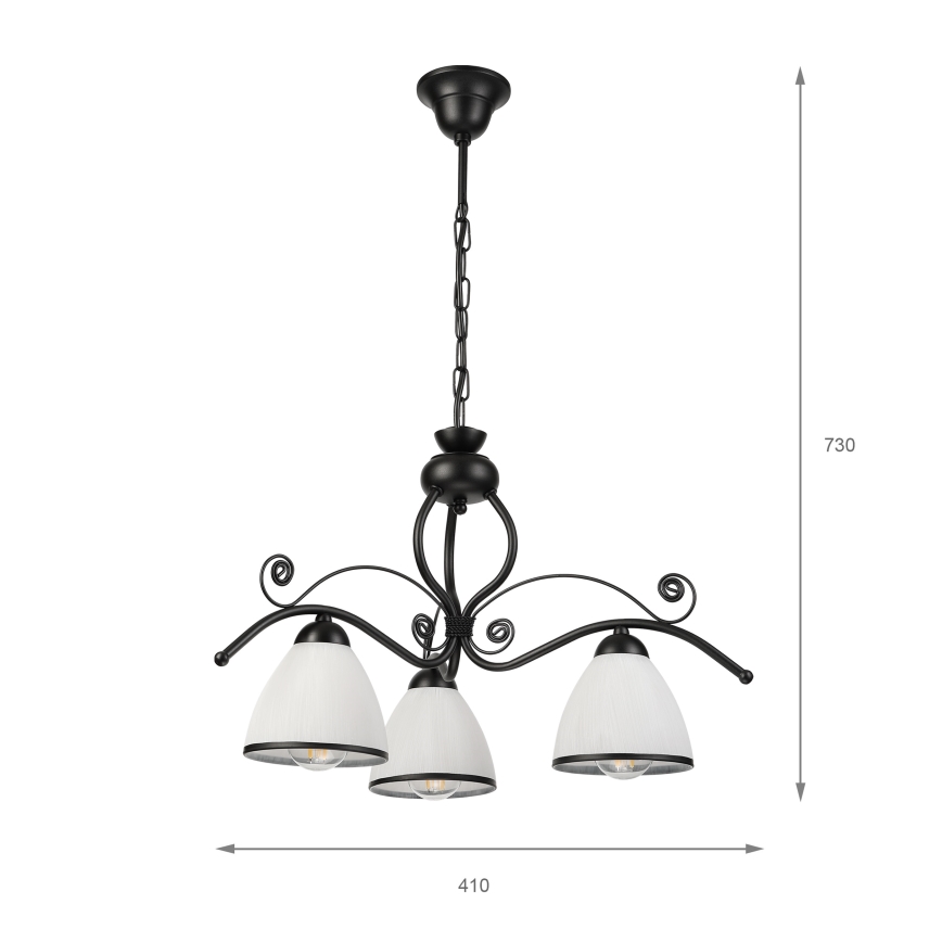 Luster na reťazi RETRO 3xE27/60W/230V čierna/biela