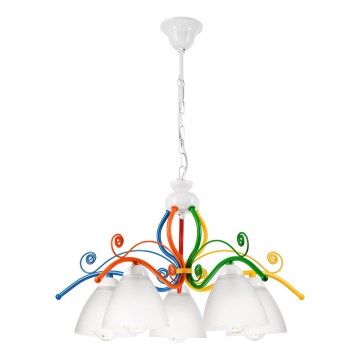 Luster na reťazi RETRO 5xE27/60W/230V biela/pestrofarebná
