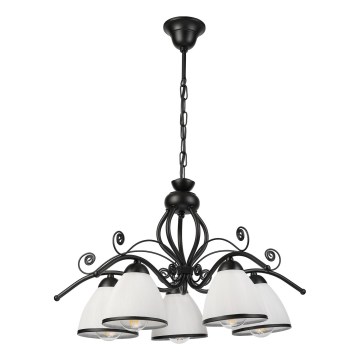 Luster na reťazi RETRO 5xE27/60W/230V čierna/biela