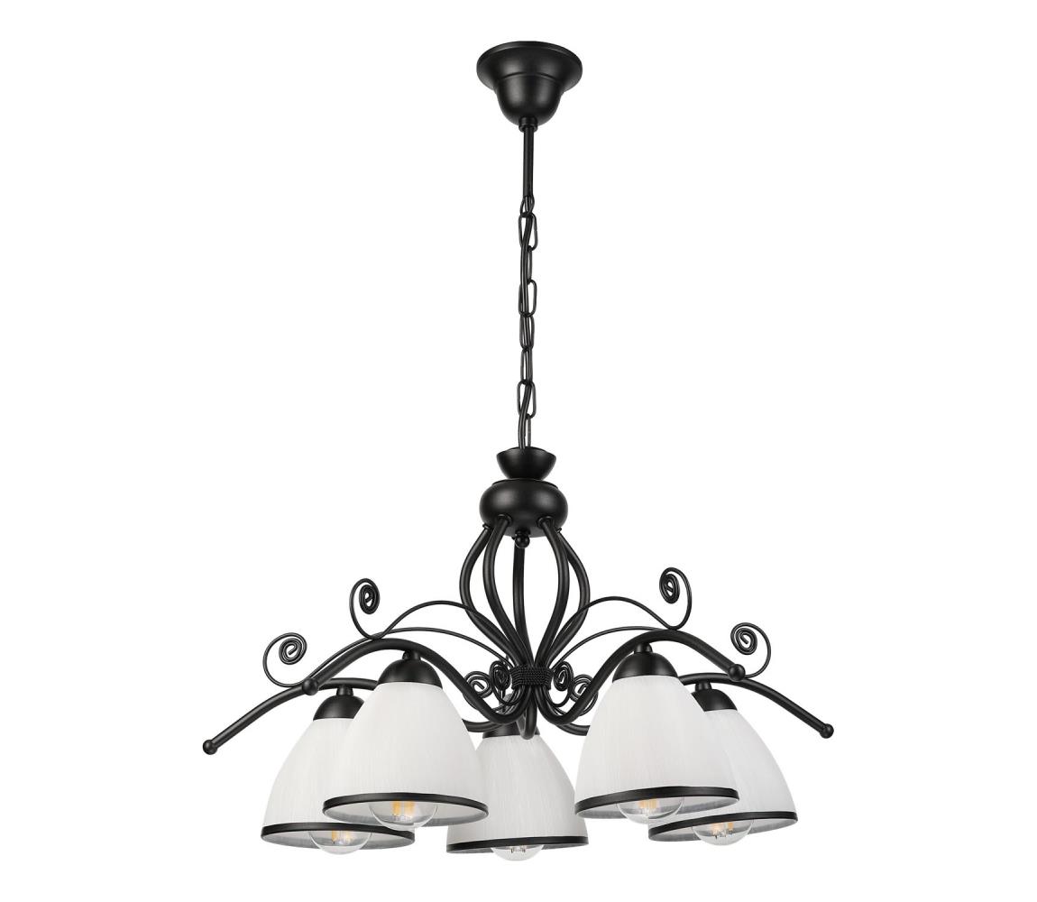 Luster na reťazi RETRO 5xE27/60W/230V čierna/biela LM-5.51/CZARNY PÓŁMAT