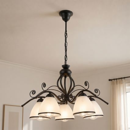 Luster na reťazi RETRO 5xE27/60W/230V čierna/biela