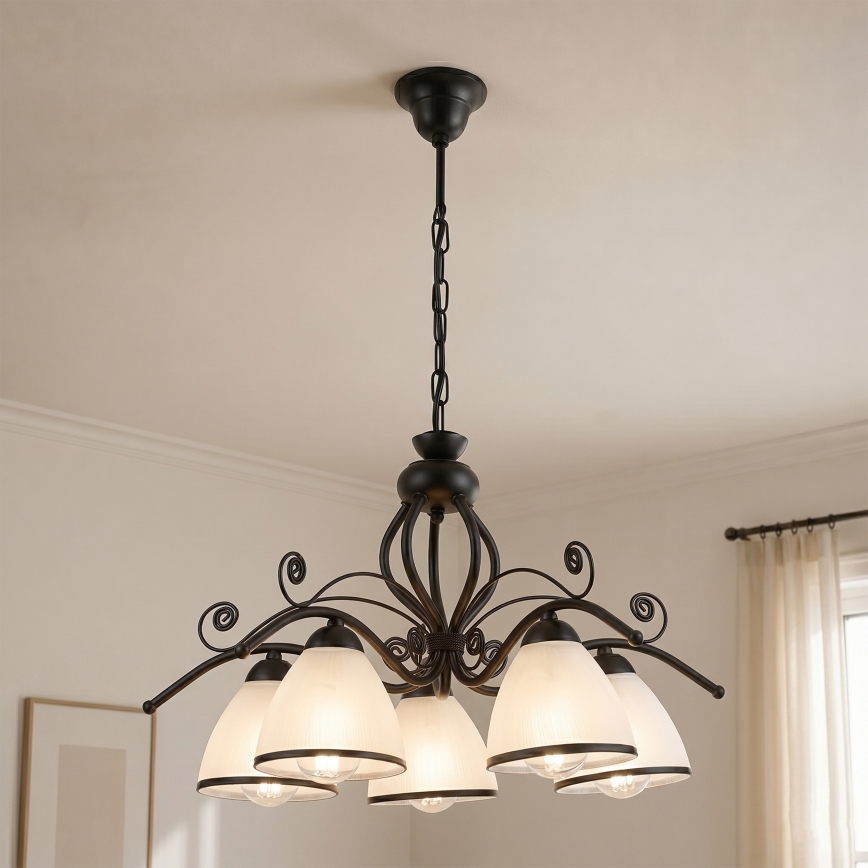 Luster na reťazi RETRO 5xE27/60W/230V čierna/biela