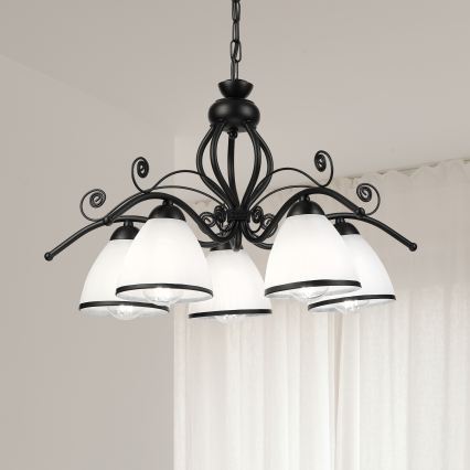 Luster na reťazi RETRO 5xE27/60W/230V čierna/biela