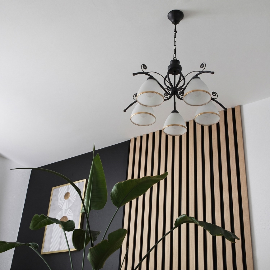 Luster na reťazi RETRO 5xE27/60W/230V čierna/biela