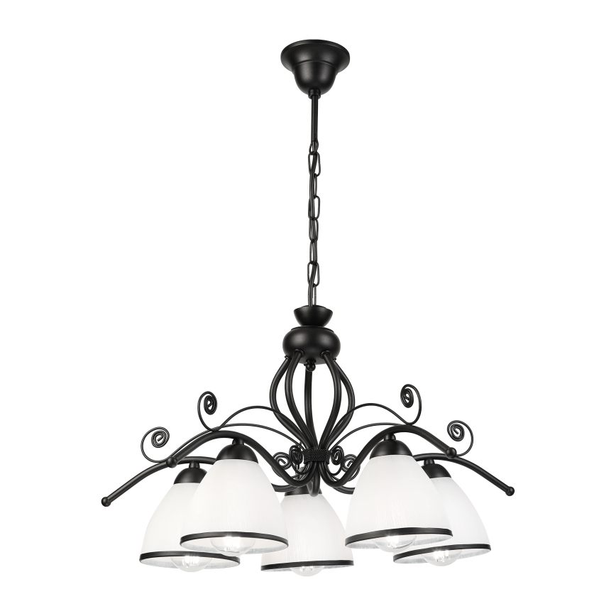 Luster na reťazi RETRO 5xE27/60W/230V čierna/biela