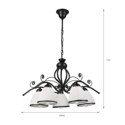 Luster na reťazi RETRO 5xE27/60W/230V čierna/biela
