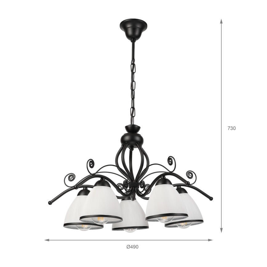 Luster na reťazi RETRO 5xE27/60W/230V čierna/biela