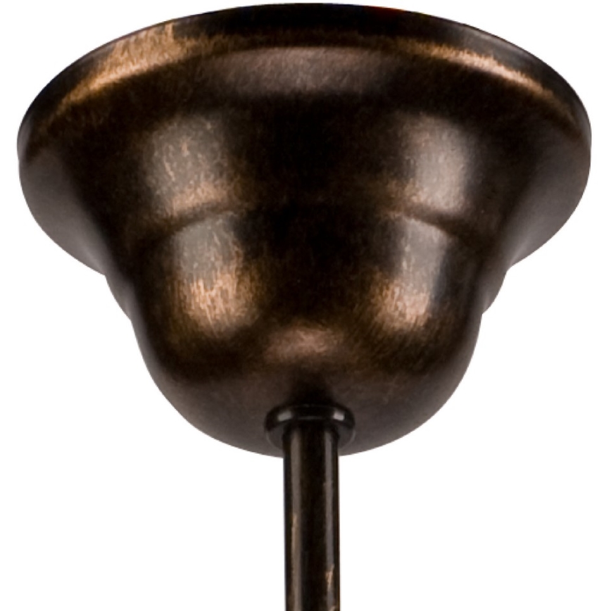 Stropná rozetka - pripevňuje sa - na svietidlo. Je tmavohnedá, kovová, s mierne zvlneným povrchom.