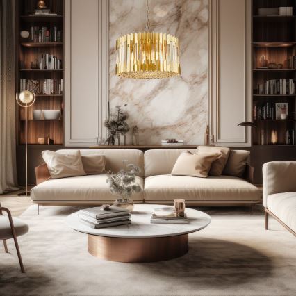 Luster na reťazi RITZ 12xE14/40W/230V pr. 54 cm zlatá