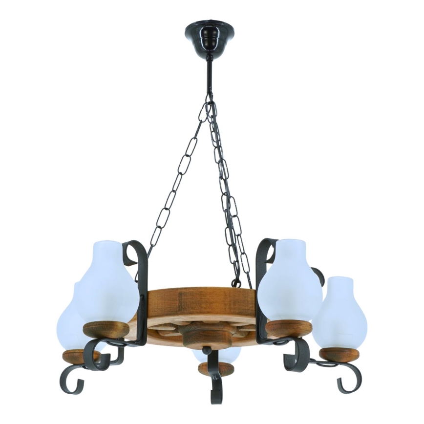 Luster na reťazi ROATA 5xE14/40W/230V pr. 30 cm buk - FSC certifikované