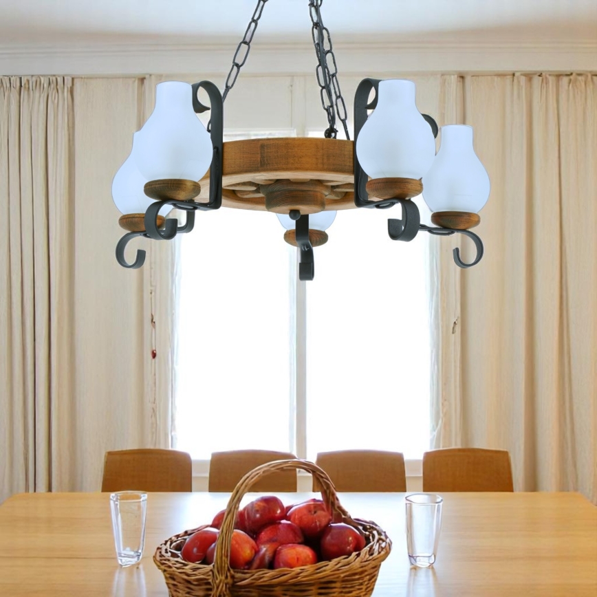 Luster na reťazi ROATA 5xE14/40W/230V pr. 30 cm buk - FSC certifikované