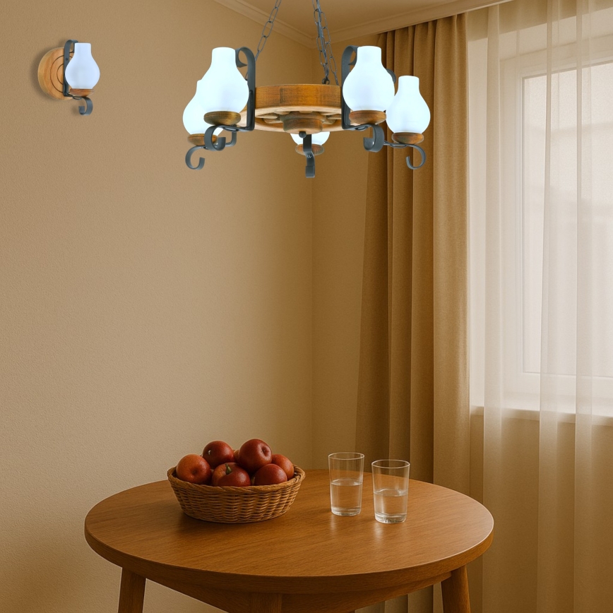 Luster na reťazi ROATA 5xE14/40W/230V pr. 30 cm buk - FSC certifikované
