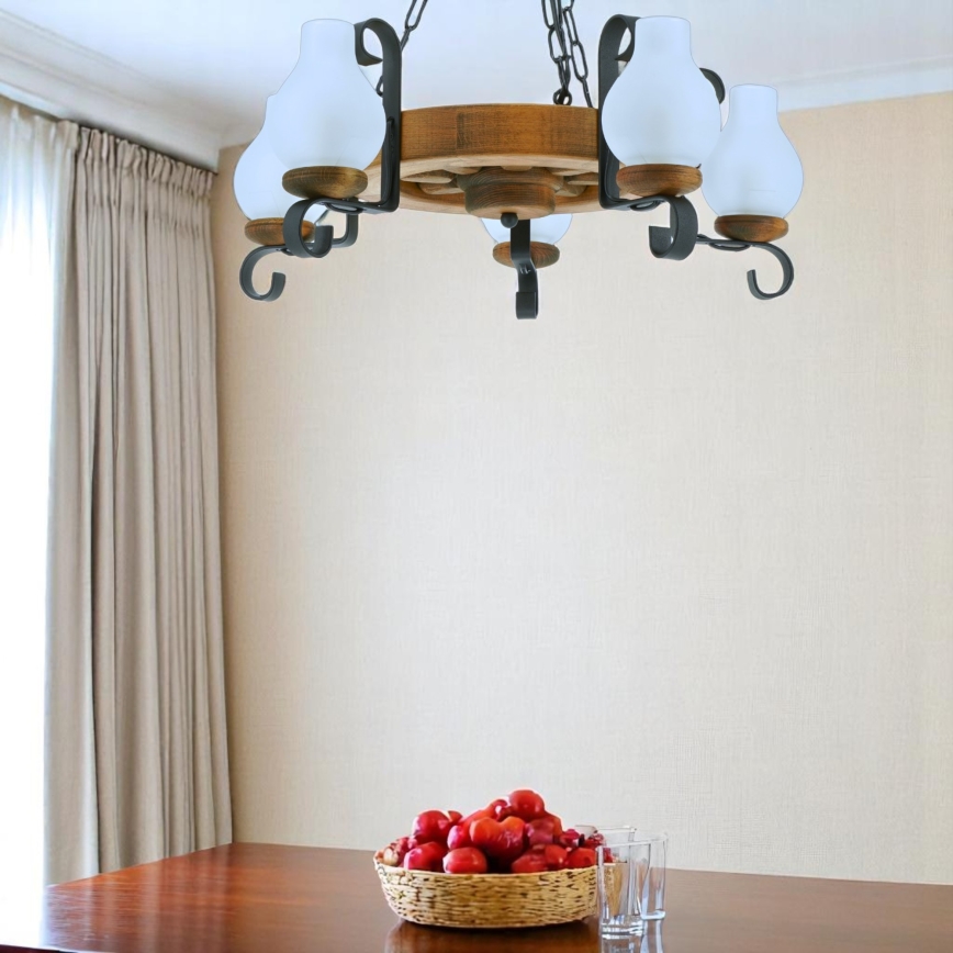 Luster na reťazi ROATA 5xE14/40W/230V pr. 30 cm buk - FSC certifikované
