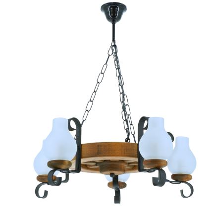 Luster na reťazi ROATA 5xE14/40W/230V pr. 30 cm buk - FSC certifikované