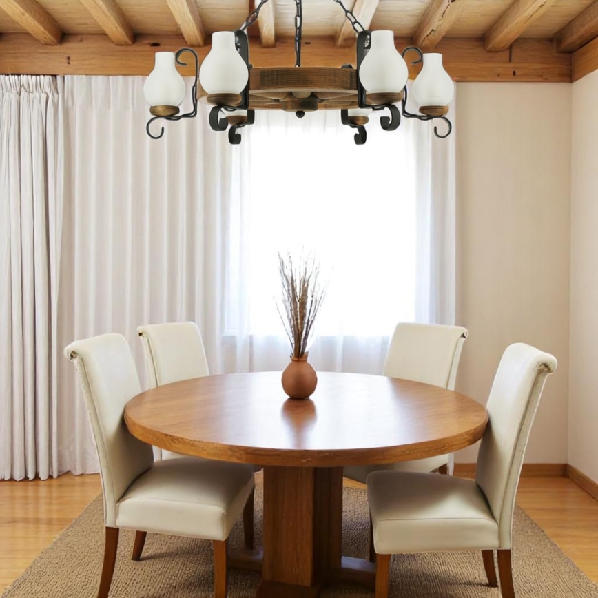 Luster na reťazi ROATA 6xE14/40W/230V pr. 70 cm buk