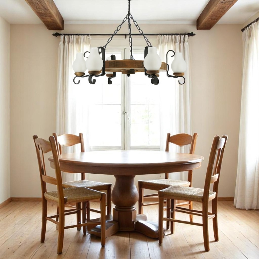 Luster na reťazi ROATA 6xE14/40W/230V pr. 70 cm buk