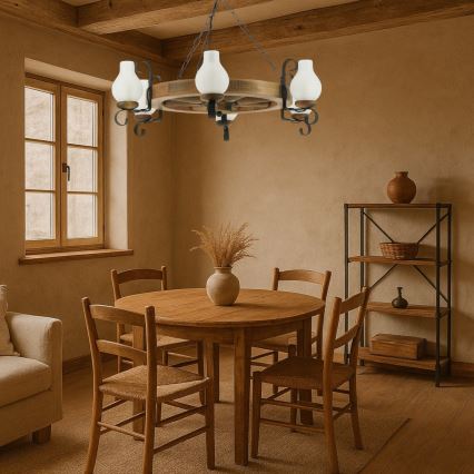 Luster na reťazi ROATA 6xE14/40W/230V pr. 70 cm buk