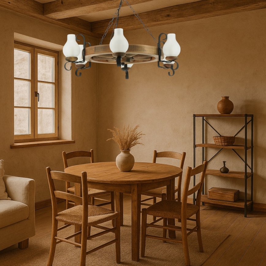 Luster na reťazi ROATA 6xE14/40W/230V pr. 70 cm buk
