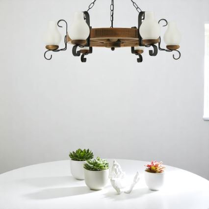 Luster na reťazi ROATA 6xE14/40W/230V pr. 70 cm buk
