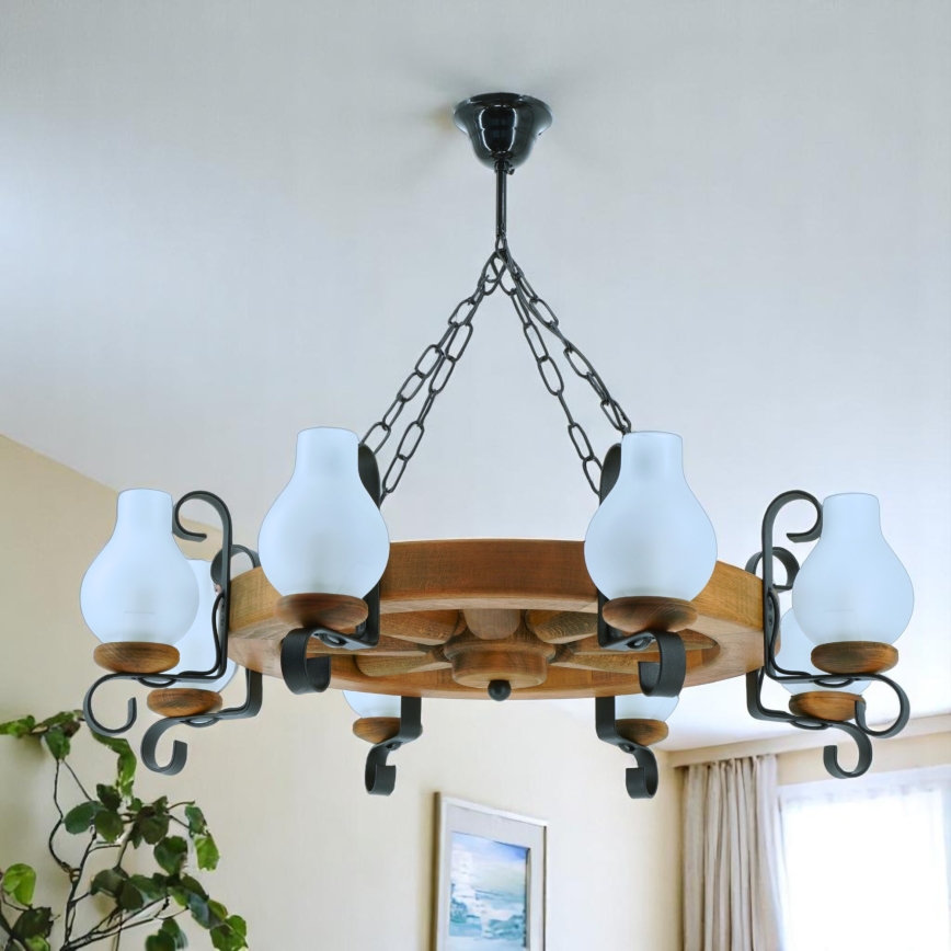 Luster na reťazi ROATA 8xE14/40W/230V pr. 70 cm buk - FSC certifikované