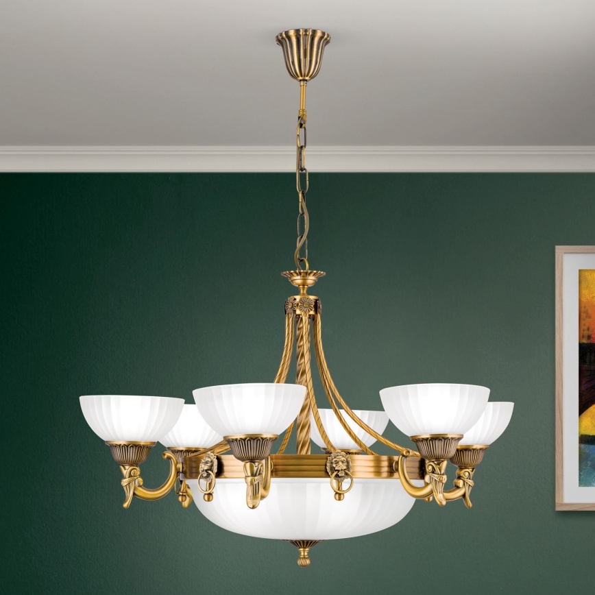 Luster na reťazi ROCCA 9xE27/60W/230V pr. 75 cm bronz/biela