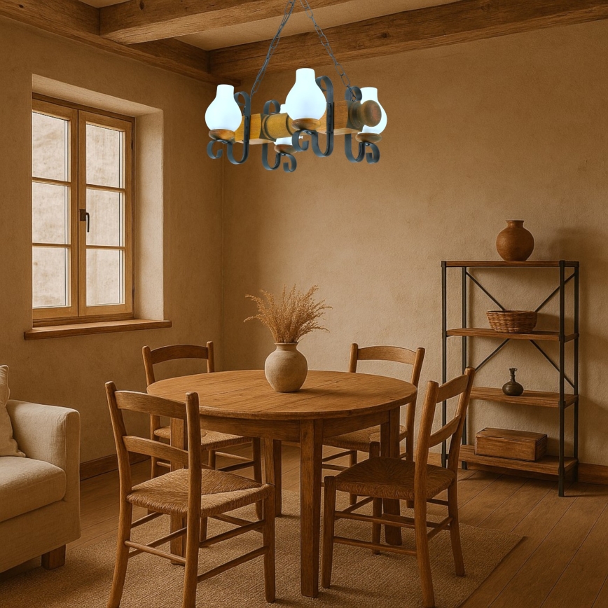 Luster na reťazi RUSTIC 4xE14/40W/230V buk