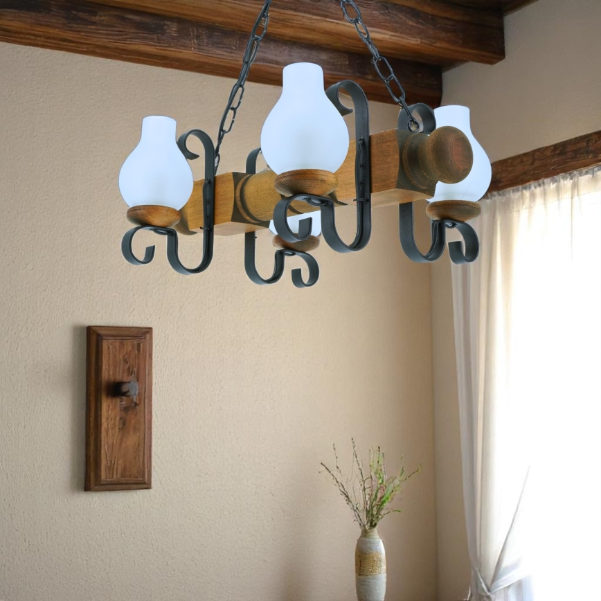 Luster na reťazi RUSTIC 4xE14/40W/230V buk