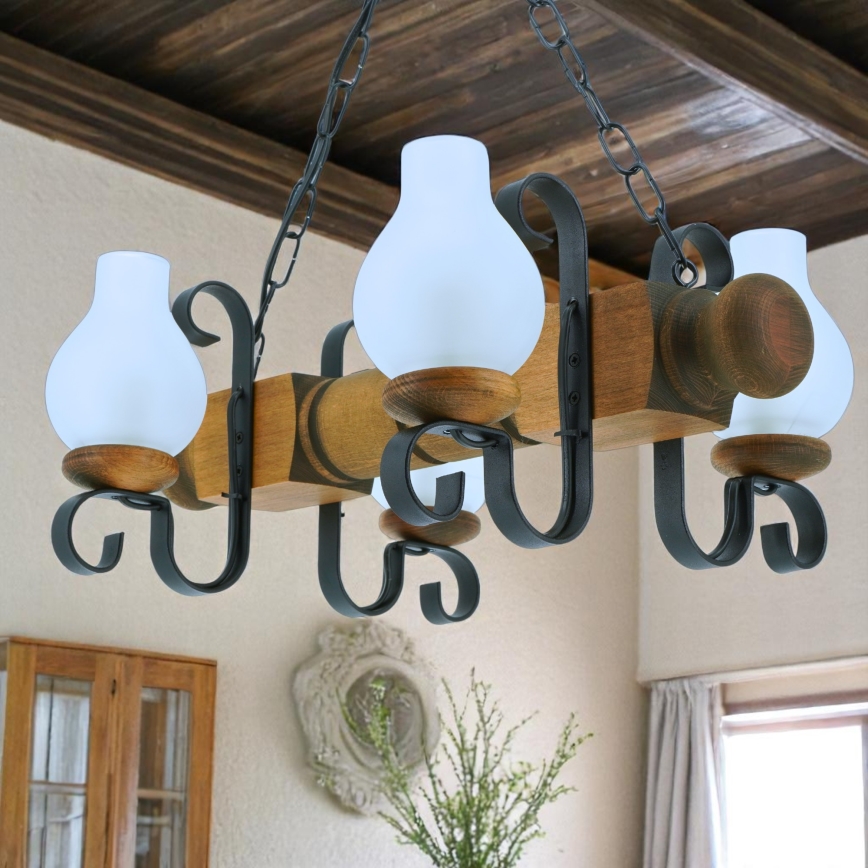 Luster na reťazi RUSTIC 4xE14/40W/230V buk
