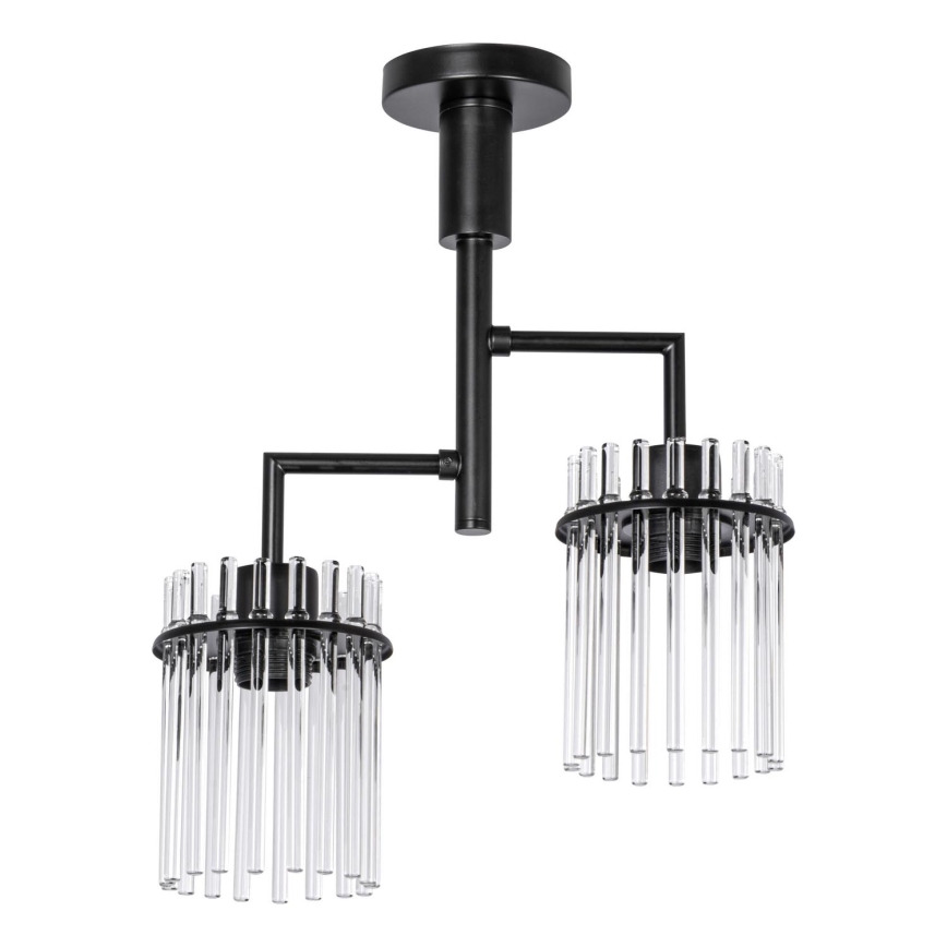 Luster na tyči 2xE27/60W/230V čierna/číra