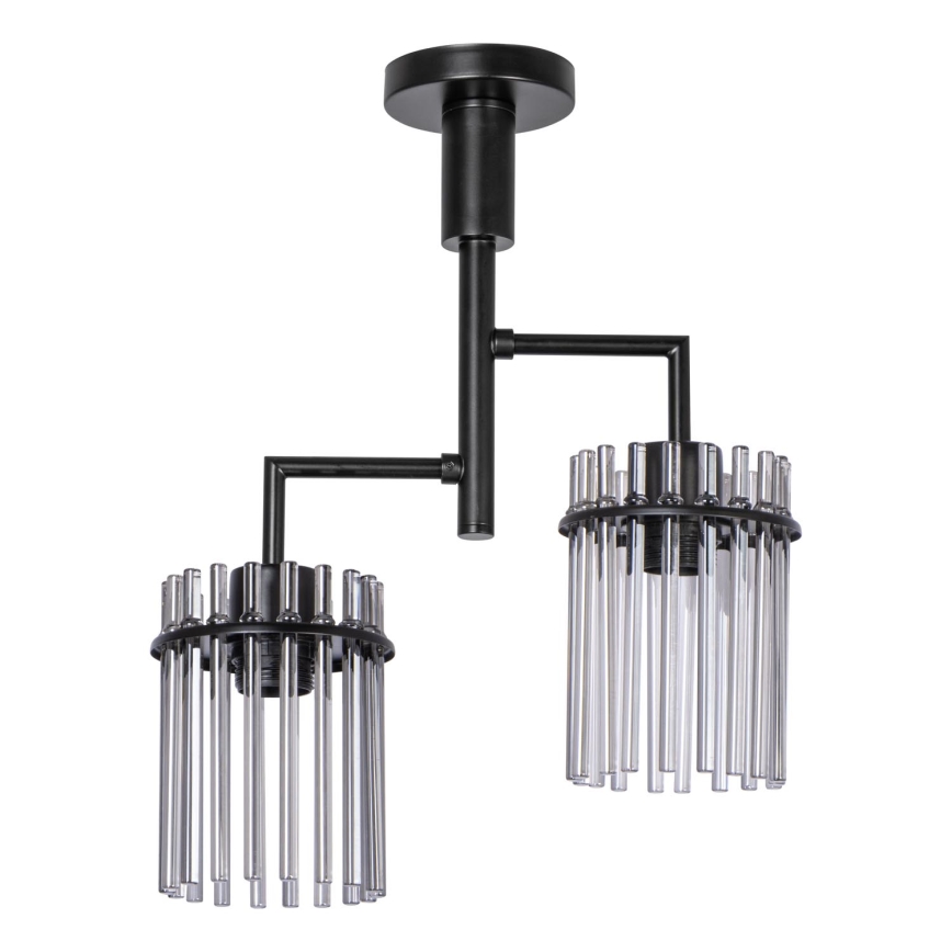 Luster na tyči 2xE27/60W/230V čierna/dymová
