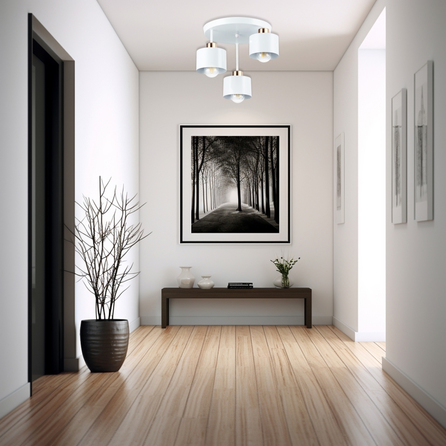 Luster na tyči 3xE27/35W/230V pr. 30 cm biela/zlatá