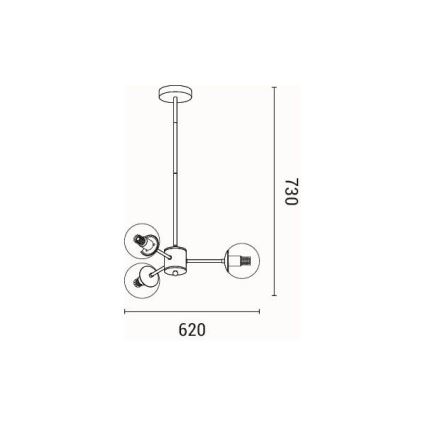 Luster na tyči 3xE27/40W/230V mosadz