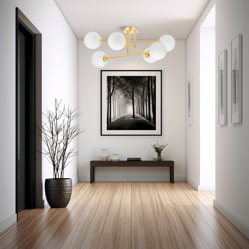 Luster na tyči 6xE27/35W/230V pr. 80 cm zlatá