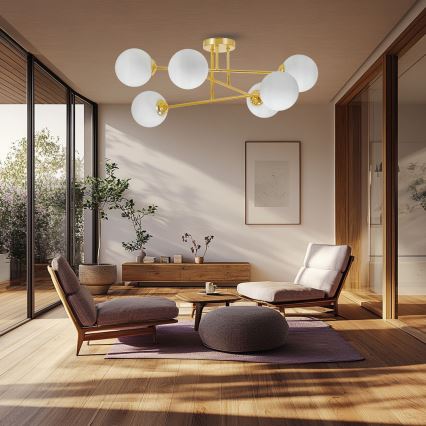 Luster na tyči 6xE27/35W/230V pr. 80 cm zlatá