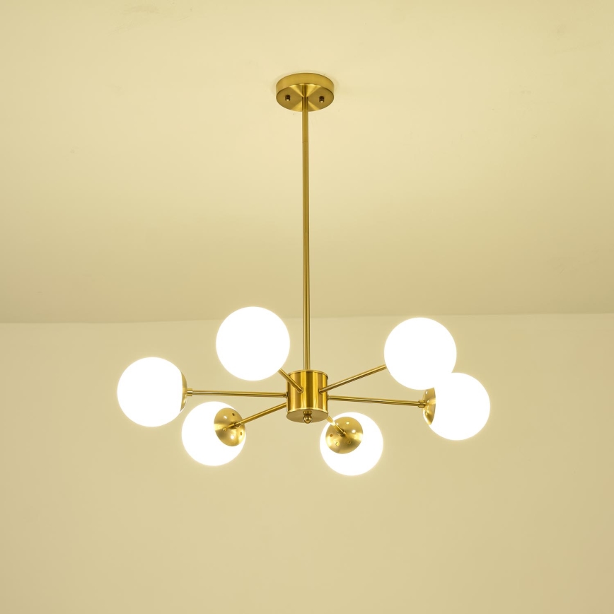 Luster na tyči 6xE27/40W/230V mosadz
