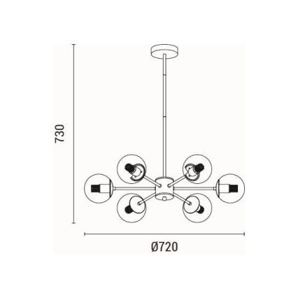 Luster na tyči 6xE27/40W/230V mosadz