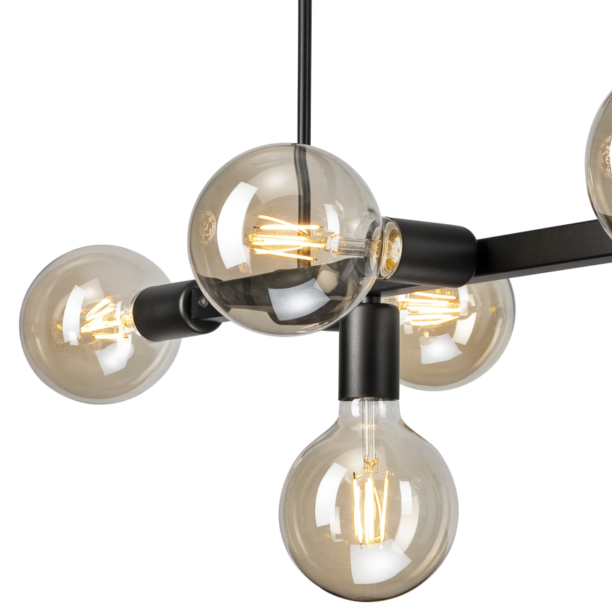 Luster na tyči ASTRID 8xE27/60W/230V čierna