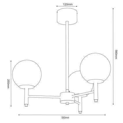 Luster na tyči AWINION 3xE27/15W/230V