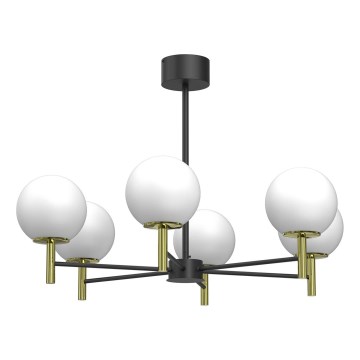 Luster na tyči AWINION 6xE27/15W/230V biela/zlatá/čierna