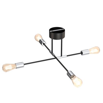 Luster na tyči FLAME 4xE27/60W/230V čierna/lesklý chróm